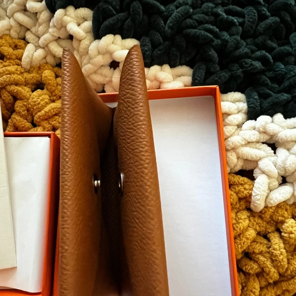 Authentic Hermès Calvi Card Holder Epsom Leather in Gold (New)